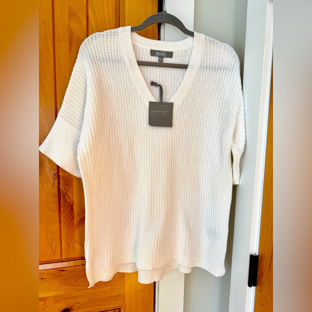 NWT Marled by Reunited white v neck short sleeve beach sweater